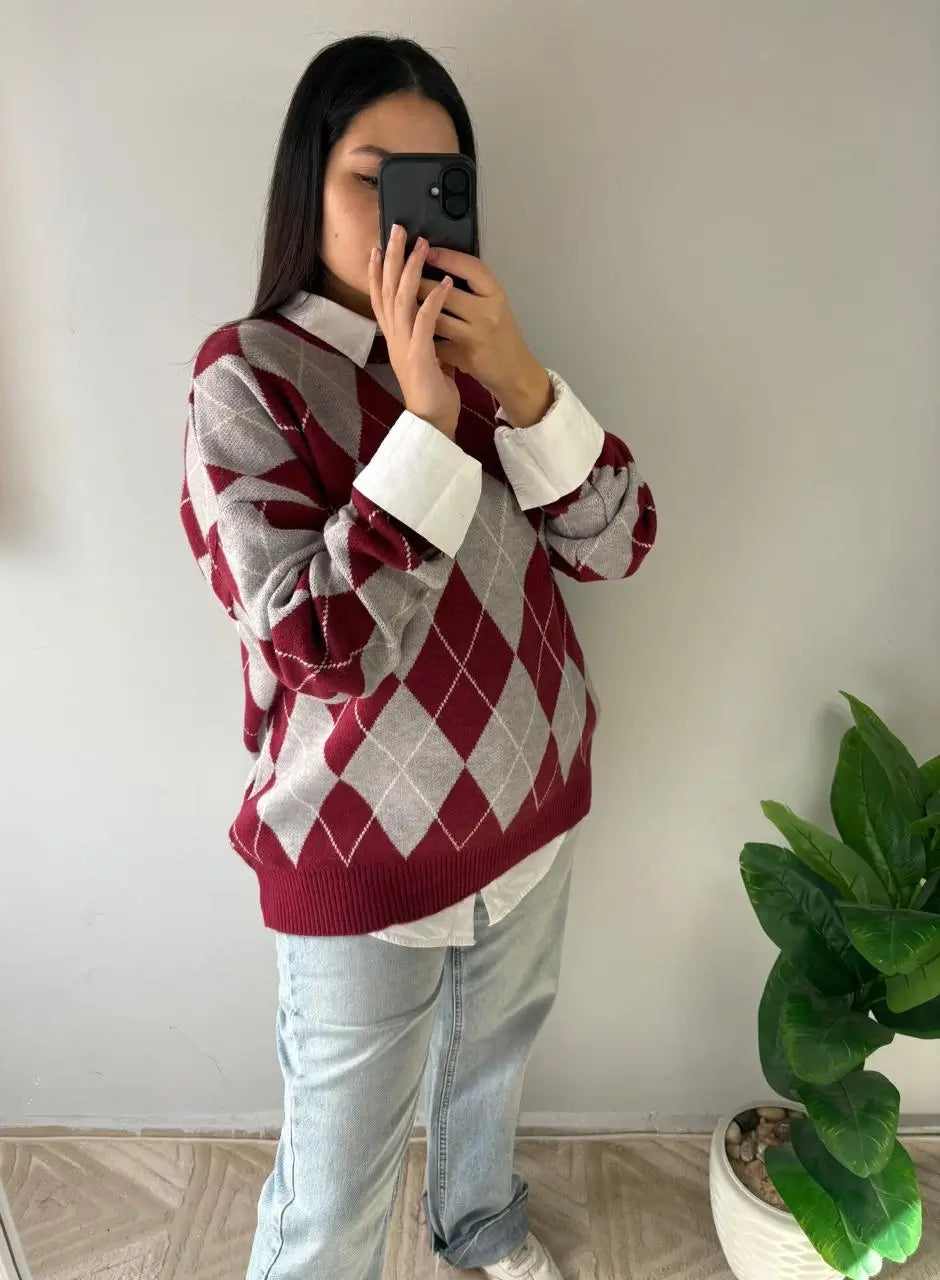 Argyle Knit Pullover