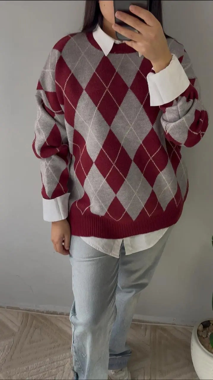 Argyle Knit Pullover