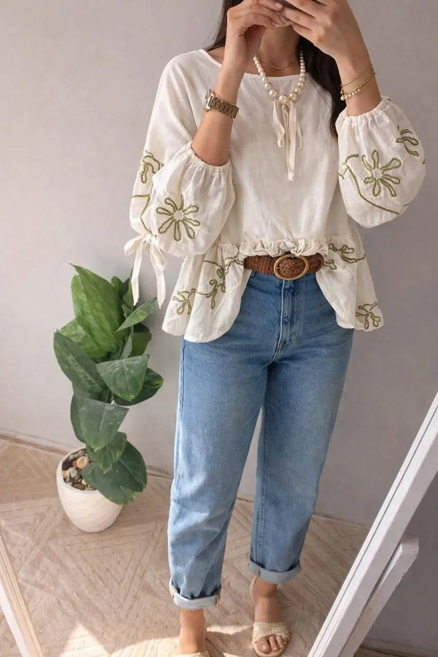 Embroidered Linen Blouse