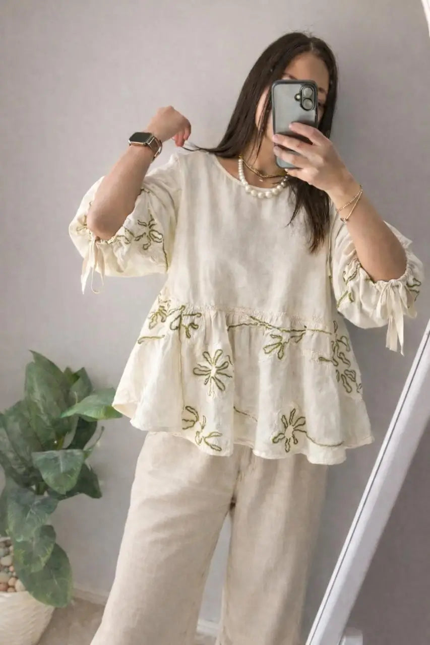 Embroidered Linen Blouse