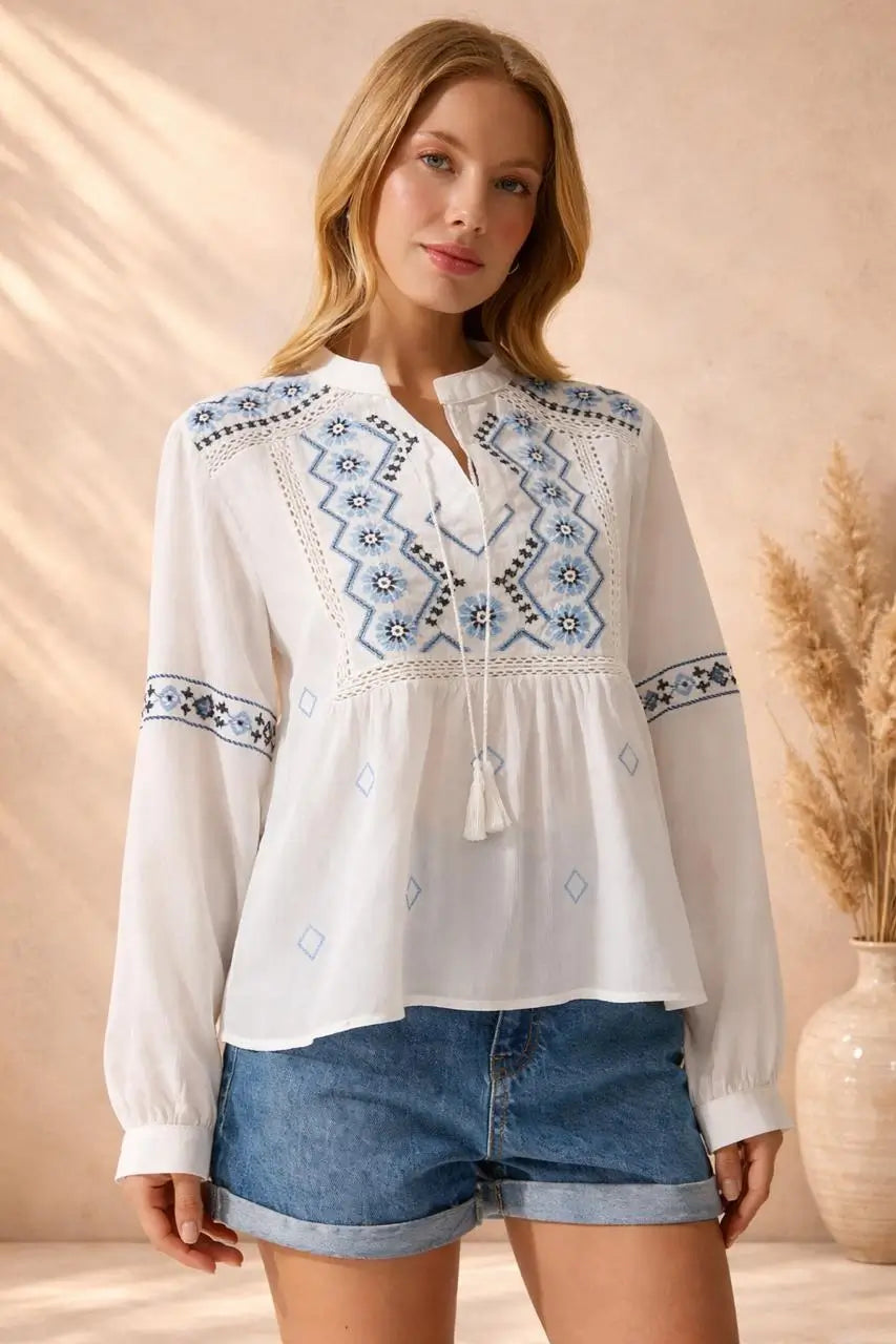 Embroidered Linen Blouse