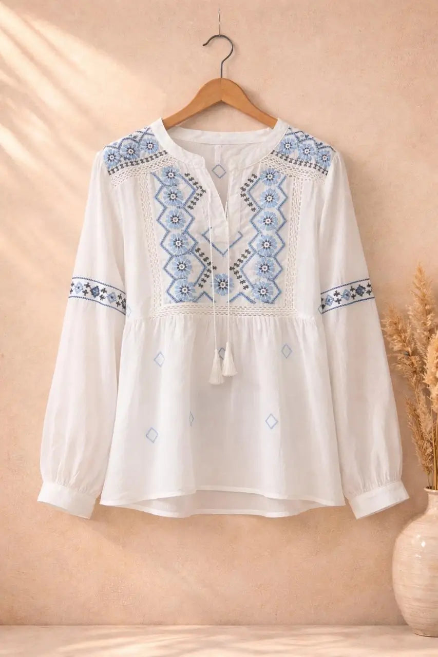 Embroidered Linen Blouse