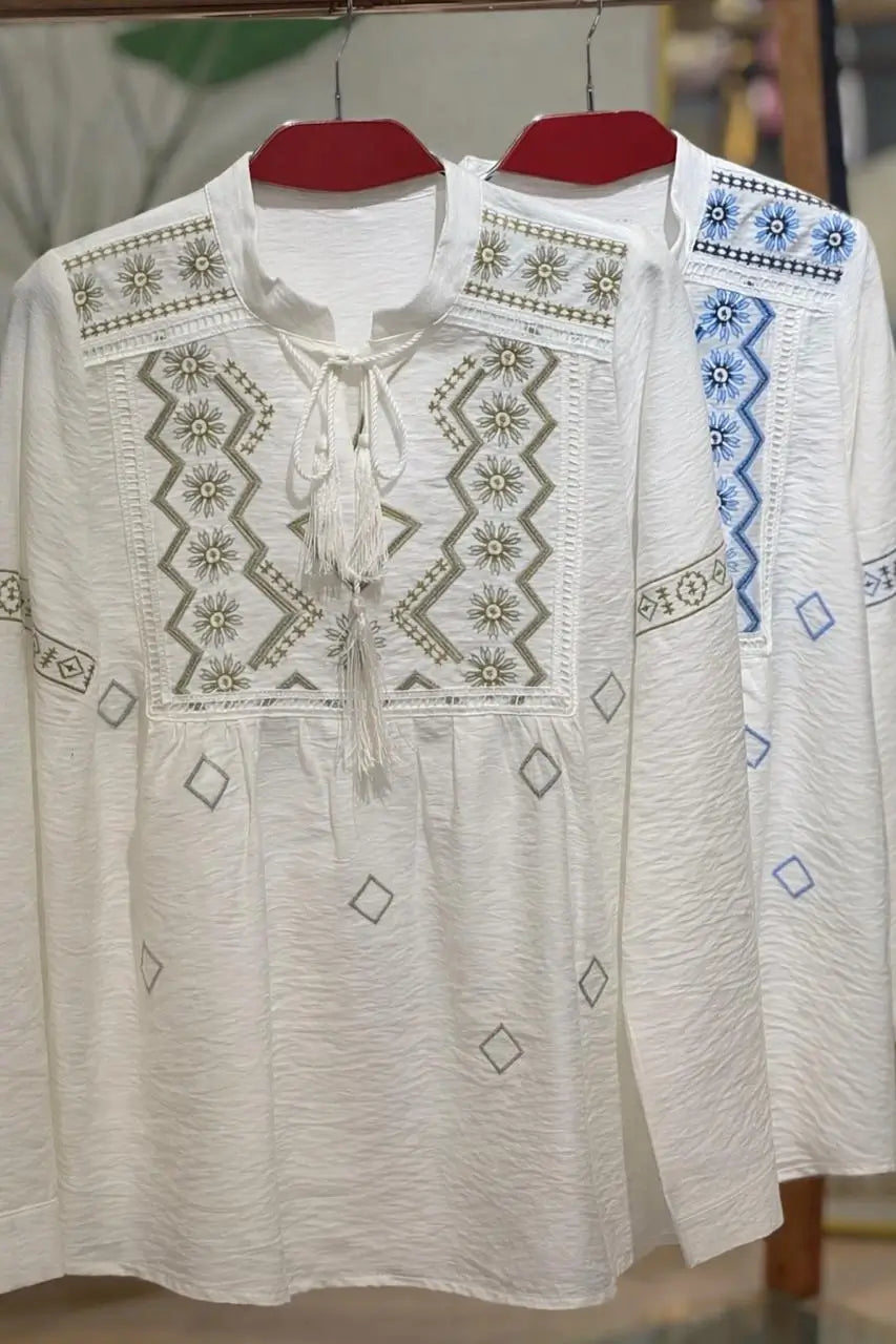 Embroidered Linen Blouse
