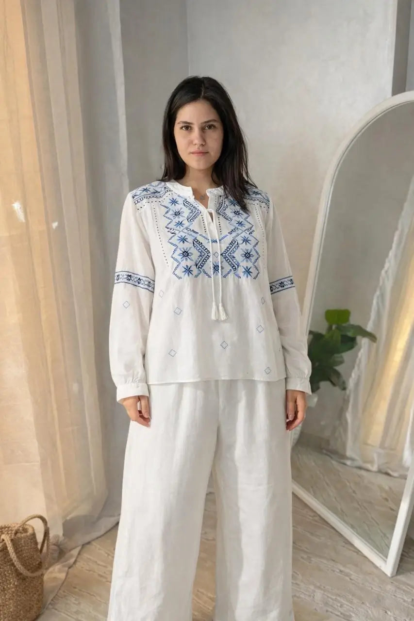 Embroidered Linen Blouse