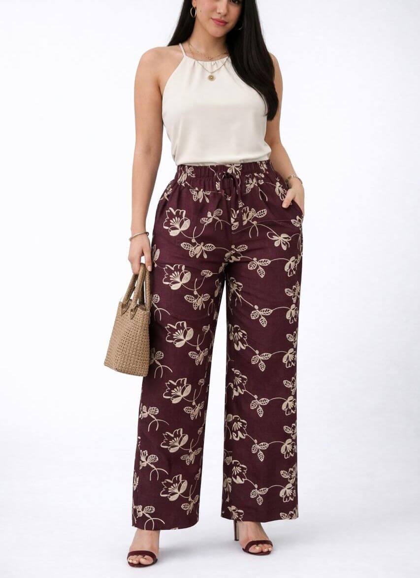 Linen Burgundy Bloom
