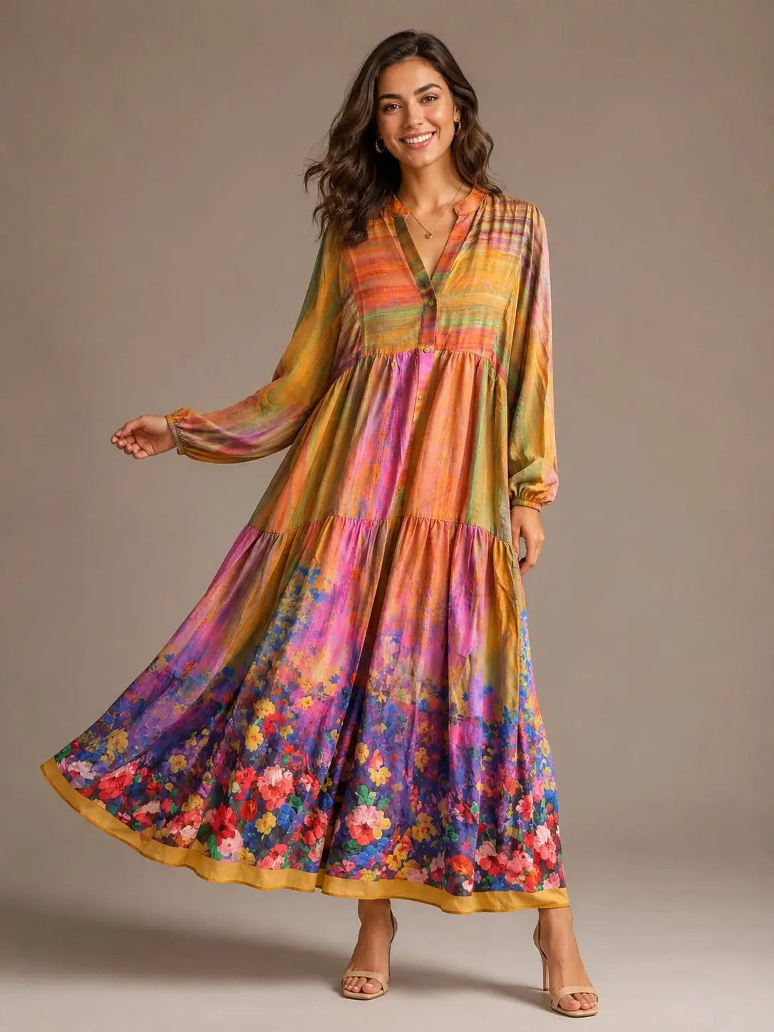 Sunset Bloom Linen Dress