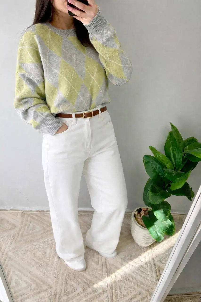 Argyle Knit Pullover