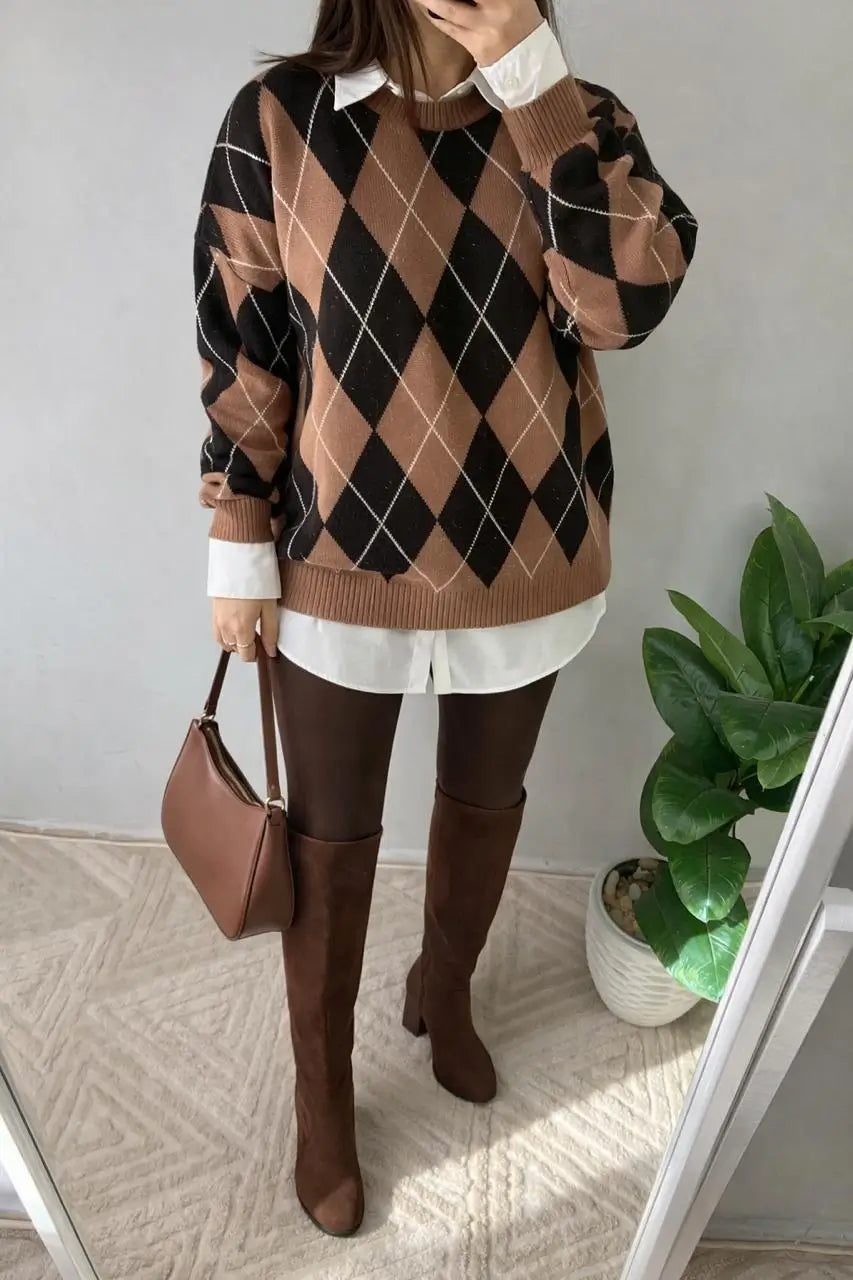 Argyle Knit Pullover