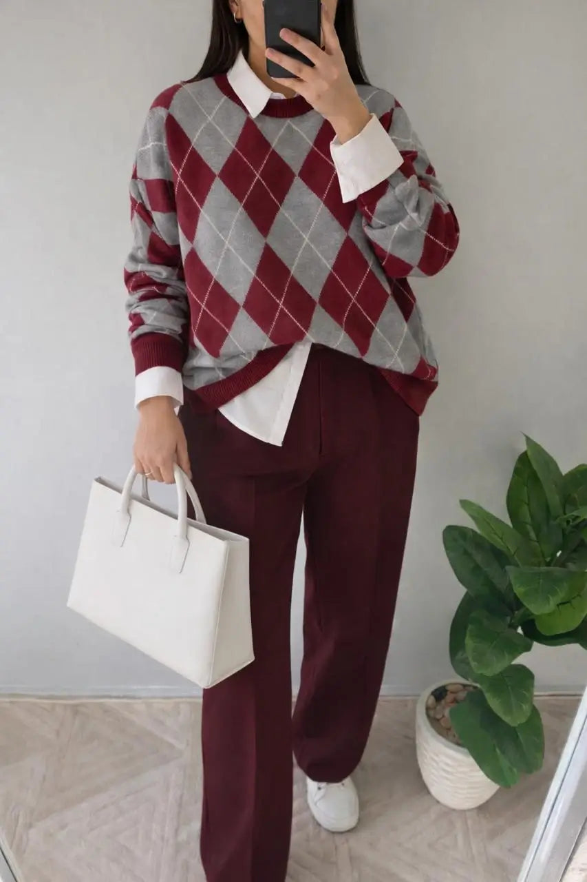 Argyle Knit Pullover