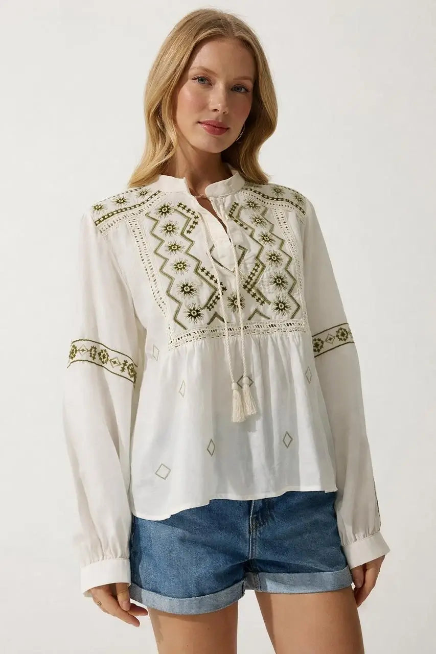 Embroidered Linen Blouse
