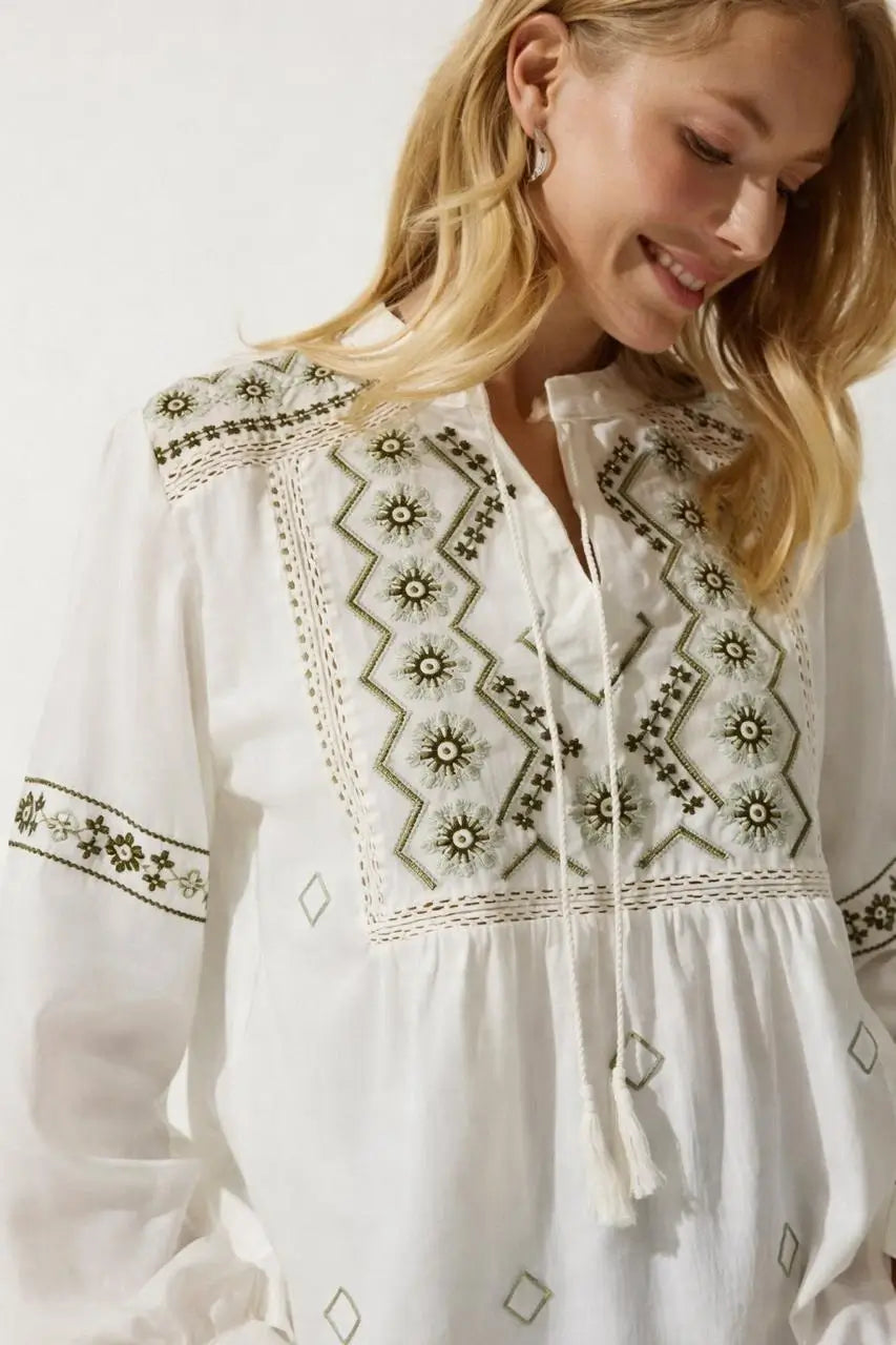 Embroidered Linen Blouse